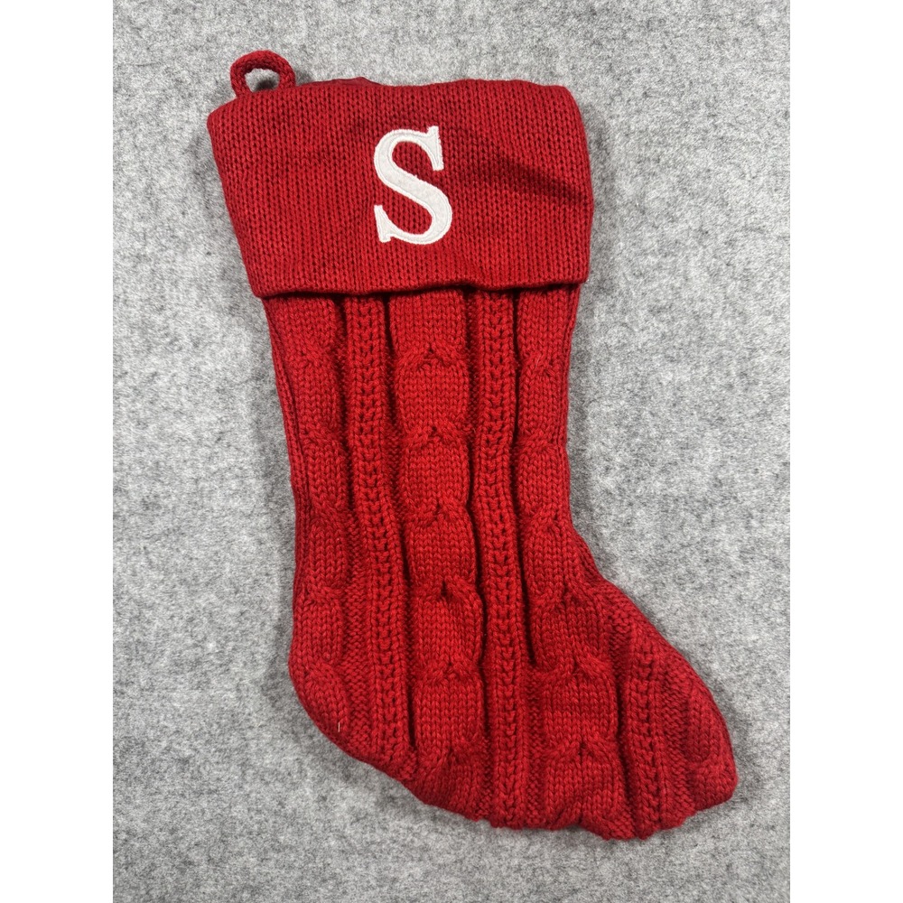Unbranded Initial S Christmas Stocking OS Red Cable Knit Monogram Holiday Decor